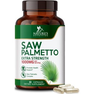 Saw Palmetto 1000mg - Premium Prostate Health Support Supplement for Men - 60 By Nature's Nutrition - 1 of 4