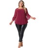 Agnes Orinda Women's Plus Size Glitter Sheer Double Layers Ruffle 3/4 Sleeve Pleated Tunic Top - 3 of 4