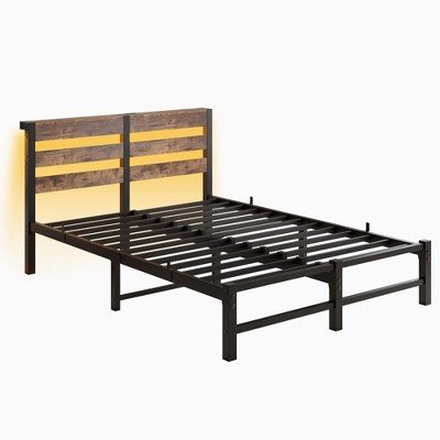 NicBex  Bed Frame with Headboard,LED Lights and Charging Station for Adults,Boys,Girls,Brown/Black