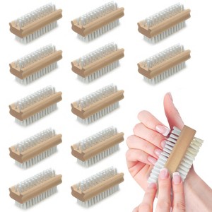 Lola Products "Classic" Hand & Nail Wood Brush, Heavy Duty 2 Sided Soft & Stiff Bristles, Cleans Hands, Fingernails, Feet & Toenails, 12 Pack - 1 of 4