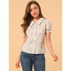 INSPIRE CHIC Women's Puff Short Sleeves Point Collar Button Down Floral Shirts - 3 of 4