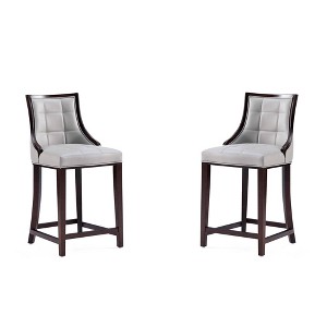 Set of 2 Fifth Avenue Upholstered Beech Wood Faux Leather Counter Height Barstools - Manhattan Comfort - 1 of 4