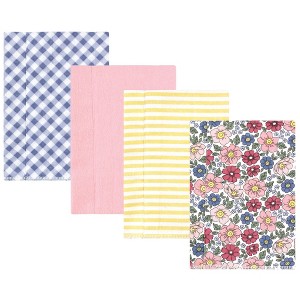 Hudson Baby Infant Girl Cotton Flannel Burp Cloths, Pink Blue Pretty Floral 4 Pack, One Size - 1 of 4