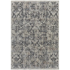 HomeRoots 2' X 3' Ivory Gray And Taupe Abstract Power Loom Distressed Area Rug With Fringe - 1 of 4