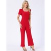 INSPIRE CHIC Women's Work Elegant Square Neck Puff Short Sleeve Loose Wide Leg Jumpsuits Romper - 4 of 4