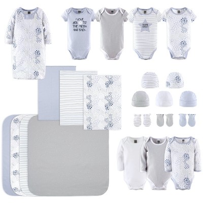 The Peanutshell Baby Girl or Boy Cotton  Layette Set or Gift Set, To The Moon, 23-Pieces, Blue/Gray, 0-3 Months