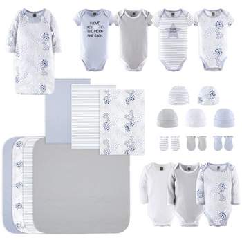 The Peanutshell Baby Girl or Boy Cotton  Layette Set or Gift Set, To The Moon, 23-Pieces, Blue/Gray, 0-3 Months