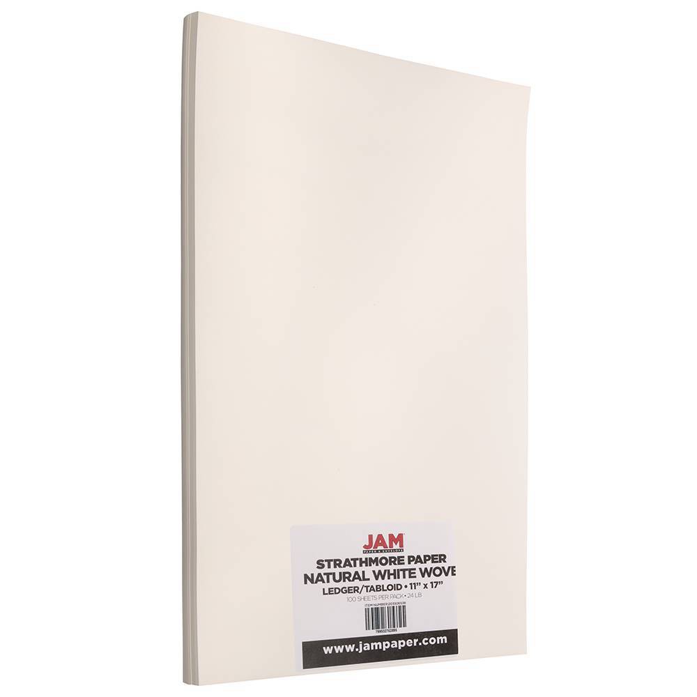 JAM Paper Ledger Strathmore 24lb Paper - 11 x 17 Tabloid - Natural White Wove - 100 Sheets: Tabloid Print Size, Uncoated