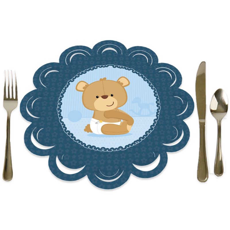 Big Dot of Happiness Baby Boy Teddy Bear - Baby Shower Round Table Decorations - Paper Chargers - Place Setting For 12, 1 of 9