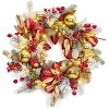 24"Christmas Wreath with Lights,Snow Flocked Wreaths for Front Door, with Timer Red Gold Balls for Fireplace Window Holiday Decoration - 2 of 4