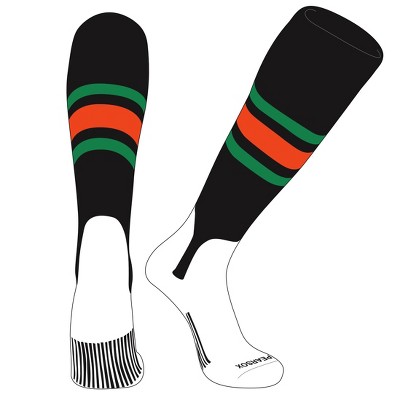 PEAR SOX OTC Baseball Softball Stirrup Socks (B, 5in) Black, Kelly Green, Orange