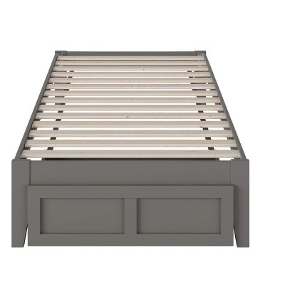 Grey Twin XL Wood Platform Bed with Storage Drawer and USB Charger