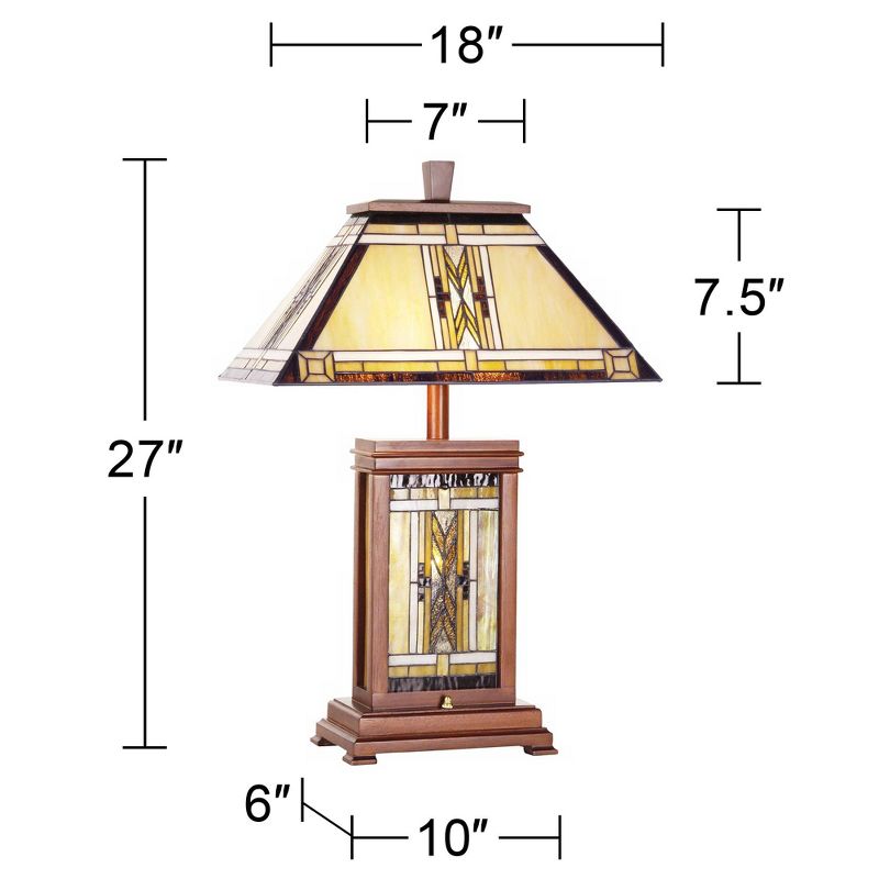 Robert Louis Tiffany Walnut Mission Rustic Table Lamp 27" Tall Wood with Nightlight Stained Art Glass Shade for Bedroom Living Room Bedside Nightstand, 4 of 8