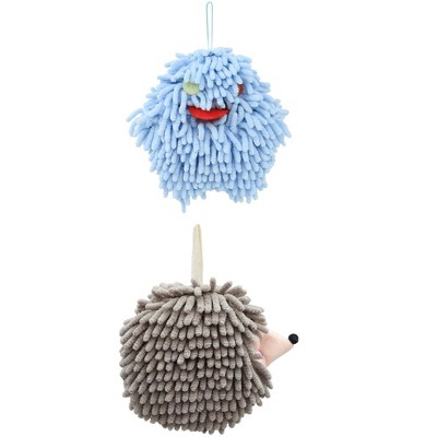 REGALWOVEN Fuzzy Cute Cartoon Decorative Hand Drying Hanging Ball Hand Towels 7" x 7" 2 Pcs
