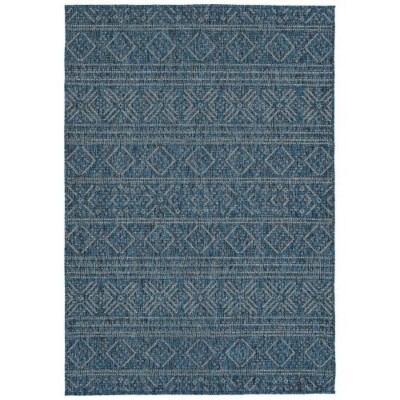 LunaLulinlk Blue Modern, Geometric, Textured High-Low Cut & Loop 5'3" x 7'6" Rectangle Area Rug