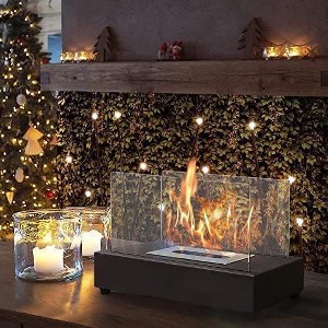 Angel Sar Tabletop Rectangle Fire Pit, Portable Smokeless Bio Ethanol Fireplace with Wind Glass, Realistic Flame for Indoor Outdoor Decor - 1 of 4