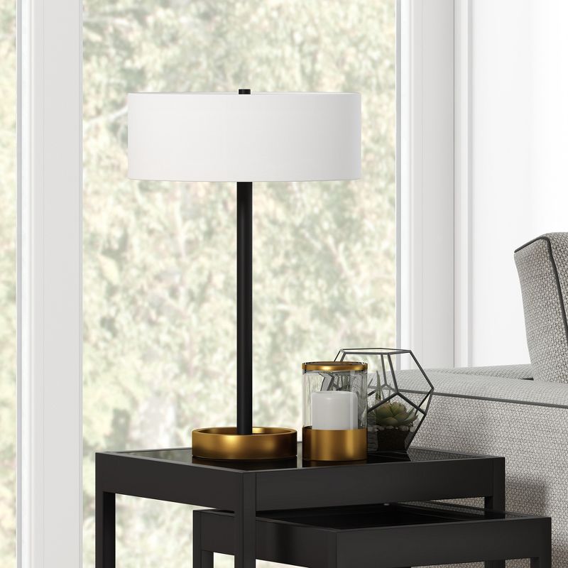 Hampton &#38; Thyme 24&#34; Tall Two-Tone Table Lamp with Fabric Shade Matte Black/Brass/White, 3 of 8