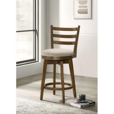 360° Swivel Counter Height Chair,Armless Chair With Ladder Back And Foot Rest,Home Office Chair With Upholstered Seat And Wood Legs-Cuddlewood