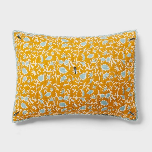 King Earthy Vines Quilt Sham Mustard Yellow teal Blue Threshold Cotton Voile Oeko tex Certified Botanical Design Target