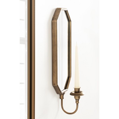 Gold Antique Mirrored Wall Sconce with Candlestick Holder