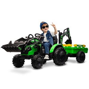 3 in 1 Kids 24V Ride On Tractor, Excavator & Bulldozer, Electric Vehicle w/Trailer, Digger, Shovel Bucket - 1 of 4