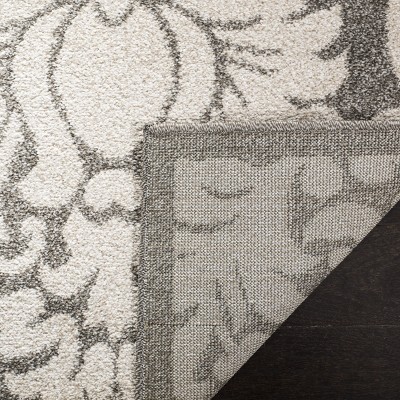 Gray and Cream Damask Square Synthetic Area Rug