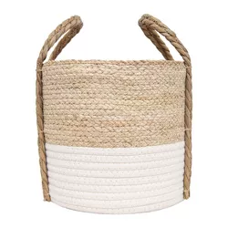 Natural Woven White Seagrass & Rope Basket - Foreside Home & Garden