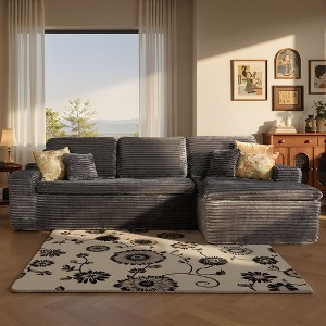 XIZZI No Assembly Sectional Sofa Set w/ Chaise - Plush/Corduroy Fabric, High-Resilience Foam, Beige/Black/Gray - Ships Compressed & Ready to Use - 1 of 4