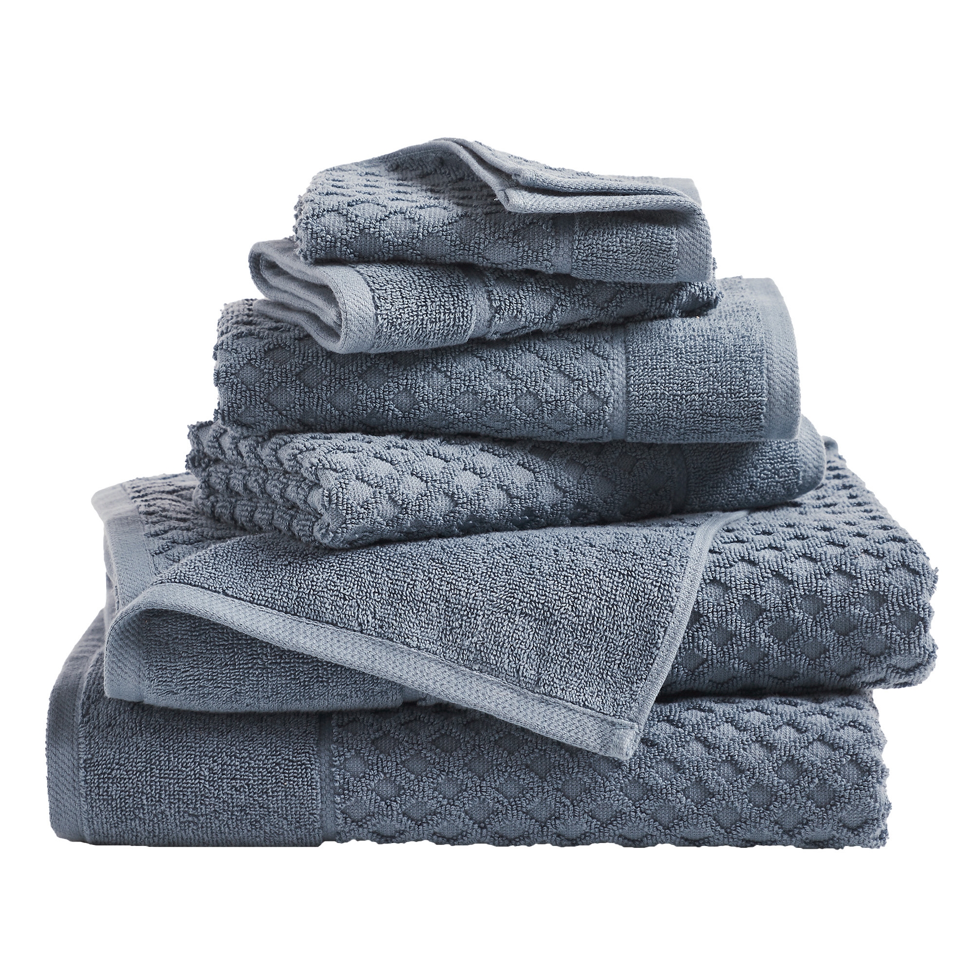 Cotton Quick-Dry Waffle Textured Towels - Great Bay Home (6 Piece Set, Blue)