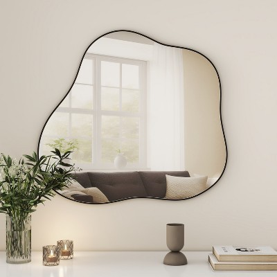 Grungis Round Wall Mirror for Bathroom,Wooden Farmhouse Circle Mirrors with Whitewash Edge Decorative for Bedroom Living Room