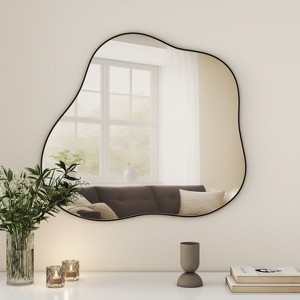 Grungis Round Wall Mirror for Bathroom,Wooden Farmhouse Circle Mirrors with Whitewash Edge Decorative for Bedroom Living Room - 1 of 4