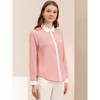 INSPIRE CHIC Women's Contrast Collar Chiffon Long Sleeve Work Office Blouse - 3 of 4