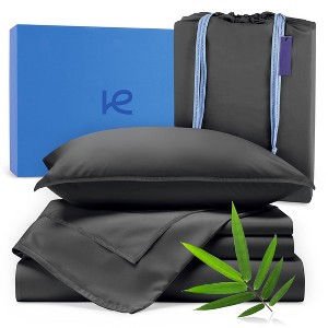 Kickoff Home Viscose from Bamboo Sheets Set 300 Thread Count 100% Organic Bamboo Viscose Cooling Bedding Sheets Hot Sleepers, Flat, Fitted, Pillowcase - 1 of 4