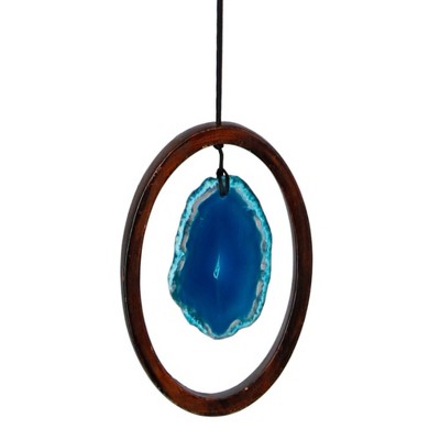 Blue Agate and Metal Wind Chime with Wooden Frame