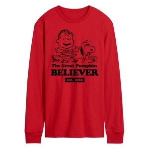 Men's - Peanuts - The Great Pumpkin Believer Long Sleeve Graphic T-Shirt - 1 of 3