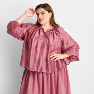 Women's Balloon Long Sleeve Flowy Sheer Boho Top - Future Collective - 1 of 3