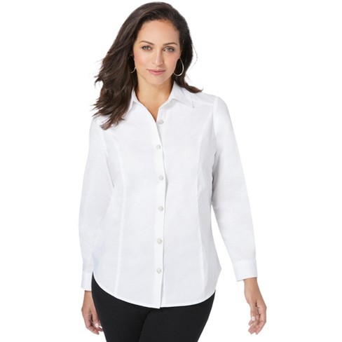 Jessica London Women's Plus Size Stretch Cotton Poplin Shirt, 24 W ...