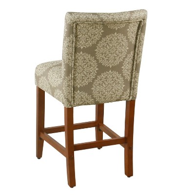 Braeburn 24" Tan and Cream Upholstered Counter Stool with Brown Wood Legs