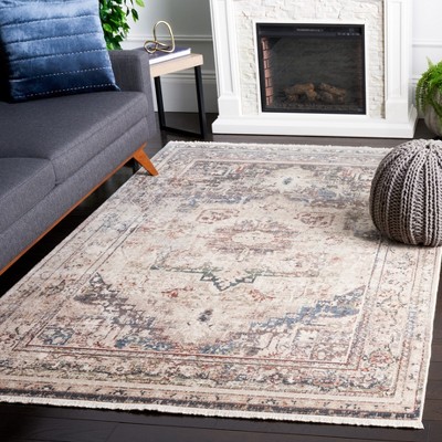 Ivory and Green Synthetic Hand-knotted Rectangular Area Rug, 5' x 7'