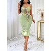 Nmoder Women's Plant Print Spaghetti Strap Waist Tie-Front Ruched Ruffle Bodycon Dress - 4 of 4