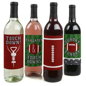 Big Dot of Happiness End Zone - Football - Baby Shower or Birthday Party Decorations for Women and Men - Wine Bottle Label Stickers - Set of 4 - 1 of 4
