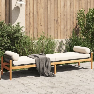 vidaXL Patio Bench with Cushion Black Poly Rattan Acacia