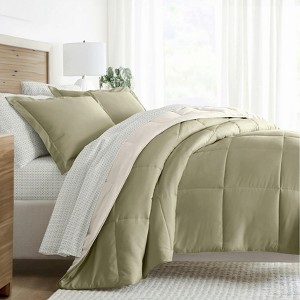 BAGOKIE 5/7 Pieces Bedding Set Reversible Comforter and Patterned Sheet Set - 1 of 4