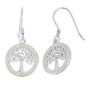 Opalata Sterling Silver Round White Inlay Opal with Center Tree of Life Earrings - White - 1 of 2