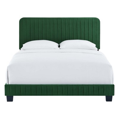 Elegant Emerald Velvet Queen Bed with Channel Tufted Headboard
