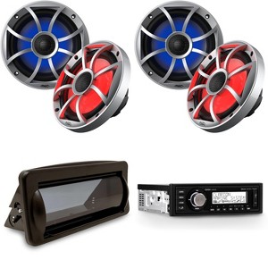 Clarion Marine Boat Audio Upgrade M508 Source Unit, Marine Cover, (2 Pair ) OE-65ic-S-RGB 6.5" OEM Replacement Speakers with Silver Grill and RGB L... - 1 of 4