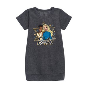 Barbie Hanukkah Doll Duo Graphic Short Sleeve Fleece Dress - Heather Charcoal - 5T - 1 of 2