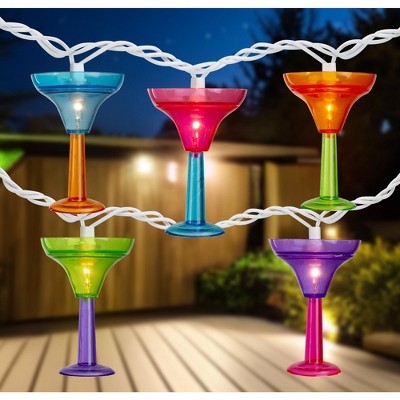 Vibrant Multicolor Martini Glass Outdoor String Lights, 10-Piece Set