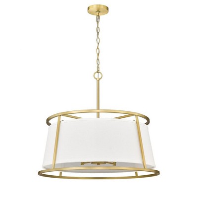 Lenyx Elegant Rubbed Brass 6-Light Pendant with White Linen Shade