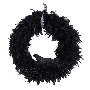 Nearly Natural 30-in Halloween Raven Feather Wreath - 1 of 4